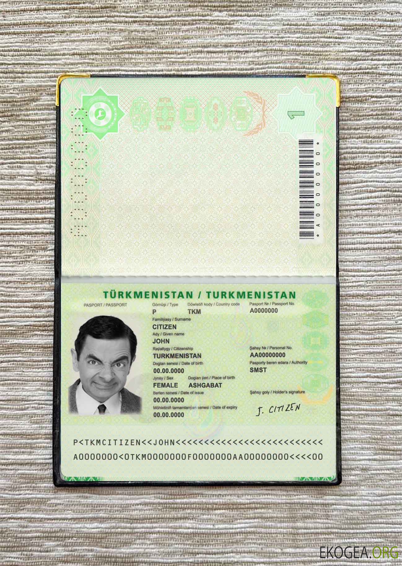 Aperçu photo du passeport du Turkménistan (2018 présent)